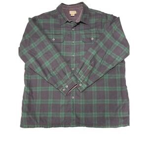 LL Bean Fleece Lined Flannel Blue Green shacket shirt jacket Mens Extra Large